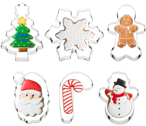 STARSIDE Set di 6 formine per biscotti di Natale, in metallo, a forma di omino di pan di zenzero, pupazzo di neve, albero di Natale
