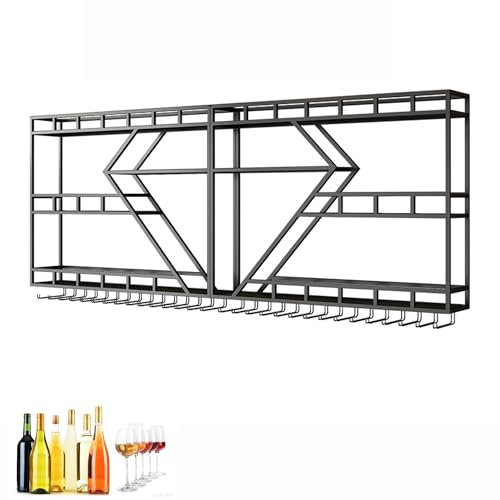 Botellero Vino Pared Vinoteca Mueble Bar Garrafeira Mini Bar Wine Rack con Luz LED Soporte Copas Colgante Mueble Comedor Cocina Estanterias Pared para Barra para Bar Cocina Comedor(Black-yellow light,