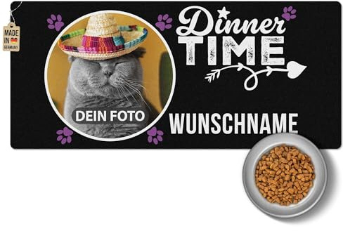 PR Print Royal Napfunterlage mit Name und Foto selbst gestalten - Dinner Time - Futtermatte für Hunde & Katzen - Personalisierte Geschenkidee, Waschbar | 90 x 40 cm, rutschfest