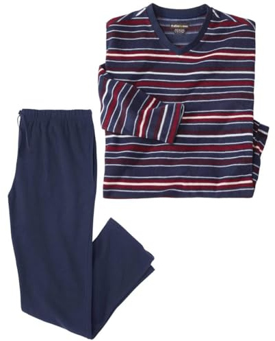 ATLAS FOR MEN - Microfleece Schlafanzug Herren Lang Warm - Fleece Pyjama - In Großen Größen Erhältlich