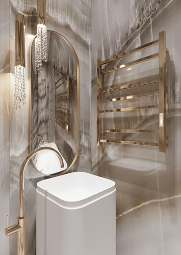 Elna® Scaldasalviette Elettrico Oro PVD 71x53 cm, 103W - Termosifone Bagno Moderno in Acciaio Inox 304 con Termostato, Timer & Eco, IP44 - Radiatore da Parete □