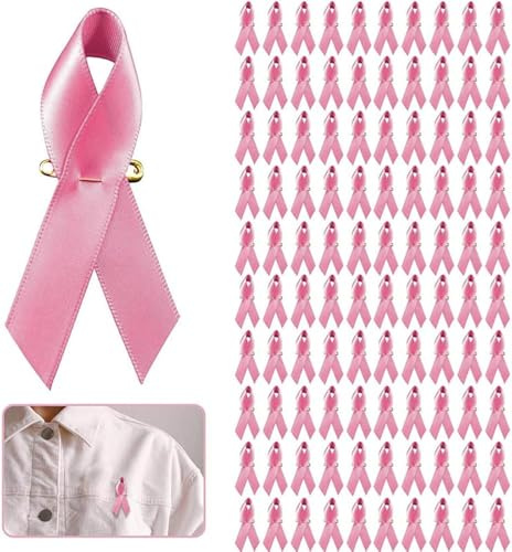 Lot De 100 Broches En Forme Ruban Rose Cancer Du Sein - Octobre Avec épingles à Nourrice Pré-DéCoupé Pour Sensibilisation Au Satin