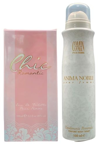 SET DONNA: Eau De Toilette CHIC Romantic. Profumo Femminile, Elegante, Naturale e Sexy 100ml + Deodorante ANIMA NOBILE, Raffinata Fragranza Per La Donna D'Oggi 150ml