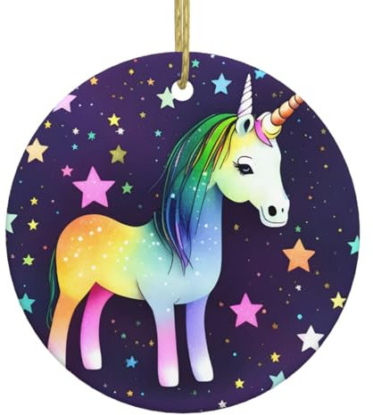 WHJWZY Runder Weihnachtsanhänger aus Keramik für festliche Dekoration und Geschenk, mit einem Pferd Stern bedruckt