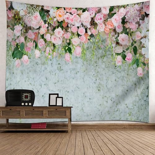 Musihy Natur Tapisserie Wandbehang | Polyester Blumen Wandteppiche für Wohnzimmer, Wohnkultur | Rosa, 240x220cm