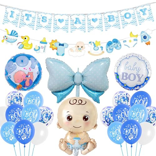 Babyparty Deko Junge Ballons Blau - 40 Stück Gender Reveal Party Dekoration Baby Shower Party Luftballons, It's A Boy Girlande Banner Neugeborene Folienballon für Taufe Babyshowerparty