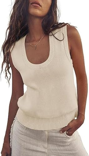 Saodimallsu Damen Tank Top Ärmelloses Sommer Oberteil Geripptes Strick T-Shirt Rundhals Casual Weste Basic Bluse Elegantes Freizeitshirt