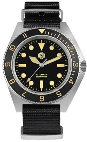San Martin NH35 Automatische mechanische Edelstahl Taucheruhr Saphirglas Wasserdicht Leuchtende Uhren SN0123-G, Schwarz , Klassisch