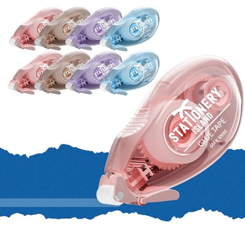 STATIONERY ISLAND 8Pcs Colle Roller, Souris Colle Roller de Ruban Adhésif Double Face Transparent. Colle Scrapbooking Pour Cartes, Scrapbook, Journal, Album Photo - 8mm x 6 m