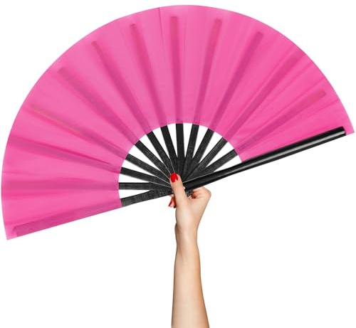 BAICFQUK Rave Fan Large Folding Fan-Hand Fan Clacking Fans for Line Dancing, Popping Fans foldable for Dance,Party,Outdoor,Decoration (pink)
