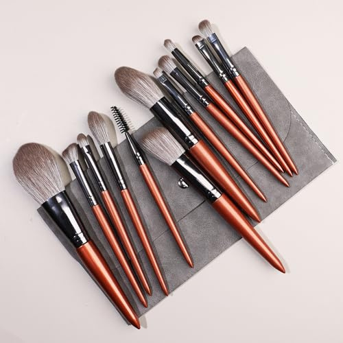 Nvzi Makeupborstset 12 st premium syntetiska foundation pulver concealers ögonskuggor rodna sminkborstar med mörkgrå förvaringsväska