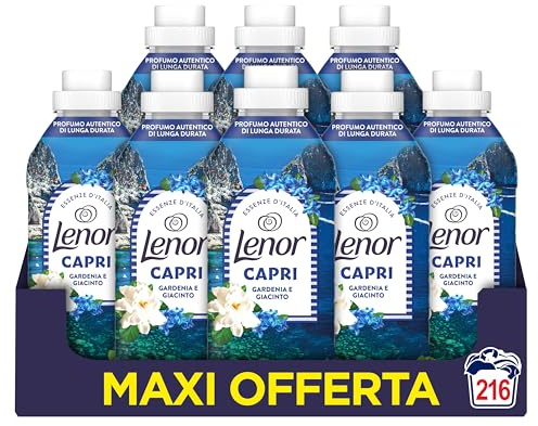 Lenor Ammorbidente Lavatrice Concentrato Essenze d’Italia, 216 Lavaggi (8x27), Capri, Note Di Gardenia e Giacinto, Profumo autentico di lunga durata
