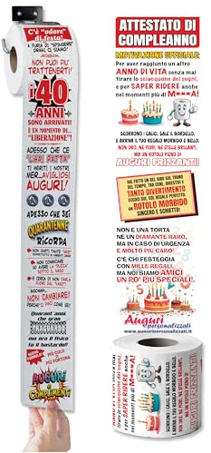 Toilettenpapier Lustig 40 Jahre - Rolle farbig bedruckt mit Comics und Urkunde zum Geburtstag - Gag Geschenk Herren Damen Party zum 40. Geburtstag