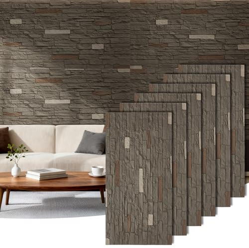 LarWorks Faux Stone Brick Wall Panels, 6-Pack for Exterior & Interior, Lightweight PU Faux Rock Wall Panels, Easy DIY Install (Covers 46.49 Sq Ft)