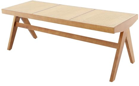 Tagowao Zapatero de madera maciza, 128 x 45 x 45,5 cm, banco de comedor con 4 pies, banco para 3 personas, para entradas, pasillos, dormitorios o balcones, color madera de cerezo