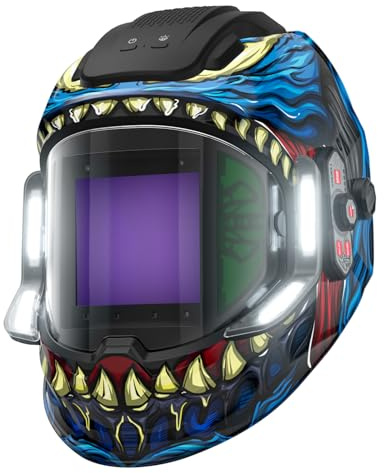 ANDELI Automatik Schweißhelm True Color 4 LED - 180° Panorama USB-C 2400mAh | 1/30000s, 6 Sensoren,9,5x9,1cm+Seitenfenster, Schattierung 4/5-9/9-13, 1/1/1/1, DIN16, MIG/MAG/WIG/MMA, Schleifen, Schneiden