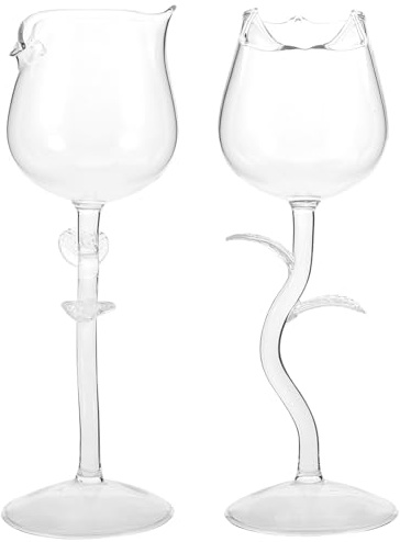DIYEAH Copa de Vino de Cristal Transparente Pequeña 2 Piezas Diseño de Rosa, Vaso para Bebida de Fiesta, Copa de Vino Tinto para Bar y Banquetes