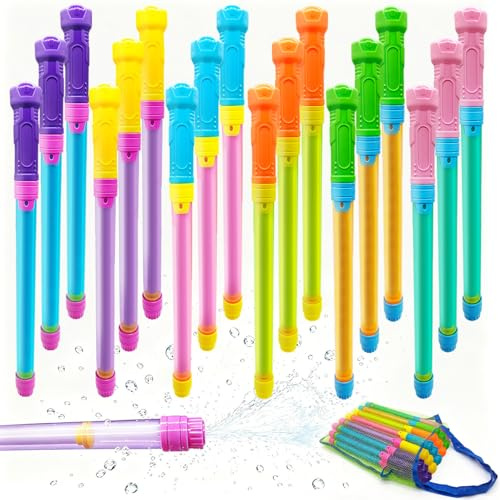 Water Blaster Pistols Gun for Kids Adults 18 Pack with Mesh Bag | Kids Water Squirter Guns Shooter Multipack Up to 40 FT Long Range for Summer Outdoor Garden Pool Party Game Favor