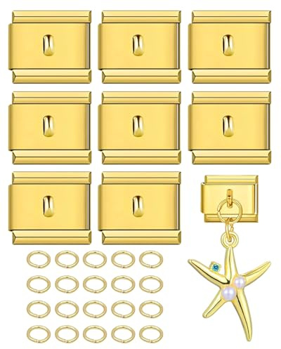 UYRVAPE 8 pièces Style italien Charm Link Module 9 mm en acier inoxydable pour bracelets de style italien, avec Anneau fendu pour DIY(or)