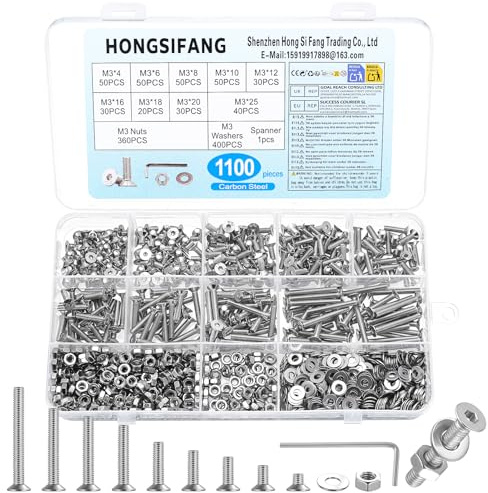 1100 Pz M3 Set Di Viti, Testa Svasata Bulloni E Dadi E Rondelle Set Miste