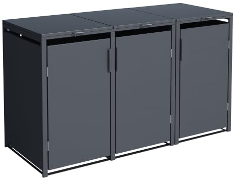 SMARTBOX 3er Mülltonnenbox für 120 l in Anthrazit - Premium Verkleidung Wetterfest & Korrosionsbeständig - Storage Cabinet Möbelschrank mit Gasdruckdämpfer Soft-Close Deckelseilzug Magnetverschluss