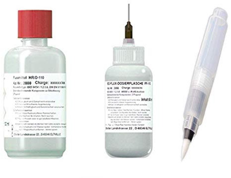 Profi-Set Plus: 250 ml Flussmittel HR/D-110 + 50 ml in EO-Flux-Dosierflasche FF-110 zzgl. EO-Compact-Flux-Pen (unbefüllt) (No-clean Elektronik-Flussmittel mit 5,8% Feststoff)