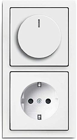 EBROM Komplettset LED Dimmer/Drehdimmer + Busch Jäger Future Linear studioweiß, Rahmen Dimmerscheibe Steckdose (1722-184K 6540-84-102 20EUC-84) Unterputz Phasenabschnitt LED 5-150 Watt und weitere