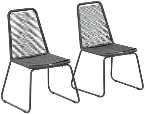 Festnight Garten Essstühle 2 STK. Gartenstuhl Set Stapelbar Balkonstuhl | Polyrattan + Stahlrahmen | Outdoor Stühle 54 x 59 x 91 cm Schwarz | inkl. 2 Stapelstühle