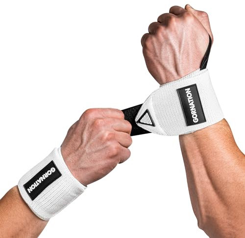 GORNATION Handgelenk-Bandagen, Power Wrist Wraps für Fitness, Gym, Calisthenics & Kraftsport, Handgelenk Support - 1 Paar, Weiß