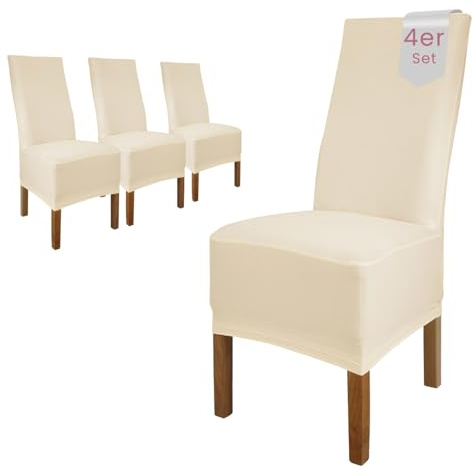 Scheffler Home Stuhlhussen 4er Set Natur Jersey Baumwolle Emma
