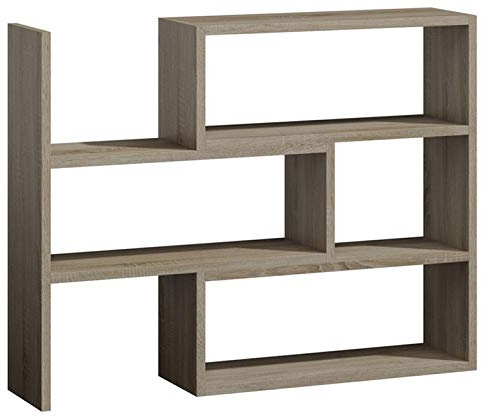 MATKAM IREK Stehregal aus Holz, regulierbare Breite, B/H/T 80-145 x 110 x 28 cm, Holzstärke 18 mm, perfekt als Eckregal oder Raumtrenner, verschiedene Ausführungen, max. Belastung 30 kg (Sonoma Eiche)