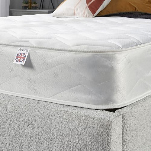 Aspire Beds Cirrus White 3 Sleep Comfort Layers & AC Aspire-Cool Touch Sleep Surface Hybrid Bonnell 500 Sprung & Memory Foam Premium Economy Mattress, 4ft 6 Double (4ft6 x 6ft3)