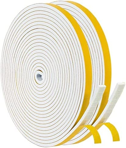 Draught Excluder Tape for Doors Windows, 6mm(W) x3mm(T)/20m Self-Adhesive Weather Stripping Anti-Collision Rubber Foam Sealing Tape, Rubber Sound Insulation Draught Stopper White