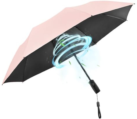 WOOLALA Portable Sun and Rain Umbrella with Personal Cooling Fan, UPF 50+ Protection, 2600mAh USB Rechargeable, Folding Compact for Hot Summer