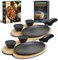 Tortillada - Juego de Sartén de Hierro Fundido de 25 cm para Fajitas - Incluye Bandeja de Madera para servir + 2 Cuencos de Cerámica para dipear (Set of 2)