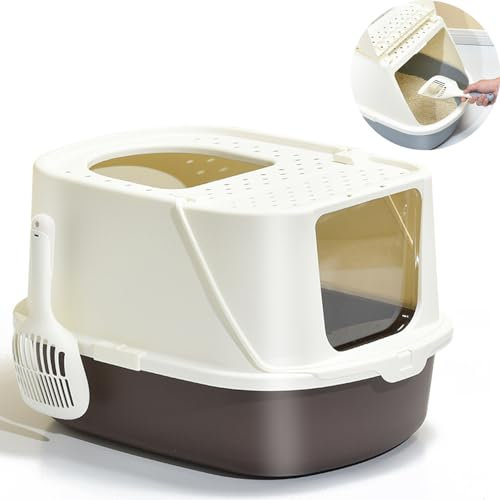 BPS Caja Arena Aseo para Gato Arenero Cubierto Sanitaria con Pala Bandeja Arena para Mascotas Gatos 3 Colores Tamaño XXL BPS-5565 (Marrón) BPS-5565MA