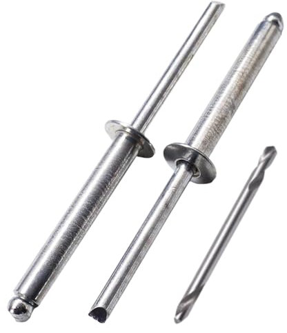 SKIR'CO Lot de 50 rivets aveugles en acier zingué 4,8 x 30 mm, mandrin en acier, rivets pop à tête bombée DIN 7337, foret inclus