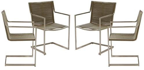 Lomadox 4er Set Freischwinger Gartenstuhl in Taupe mit Armlehnen