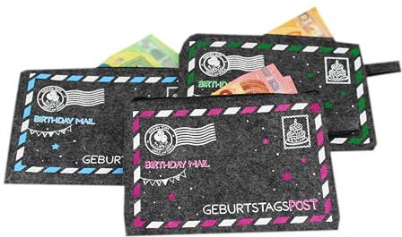 KAMACA 3er Set Geldgeschenkverpackung mit Sprüchen für Geldgeschenke kleine Geschenke Geschenkverpackung Geld Gutschein Geburtstag (3er Set Geburtstagspost)