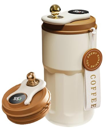 AMFUN Tazza da Caffè con Display Digitale, 410 ml Tazza Termica, Tazza termica da viaggio, 316 in Acciaio Inox Tazza Termica Intelligente Portatile in Acciaio Inox, Isolata, a Prova di Perdite