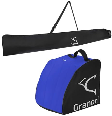 Granori Rolltop Skitasche + Skischuhtasche Kombi-Set für 1 Paar Skischuhe & Ski bis 195 cm Länge (größenvariabel einstellbar)