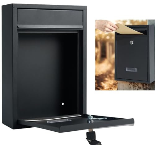 Sucasa Wall Mounted Post Box - Waterproof Steel Letterbox with Lock & 2 Keys (Black)