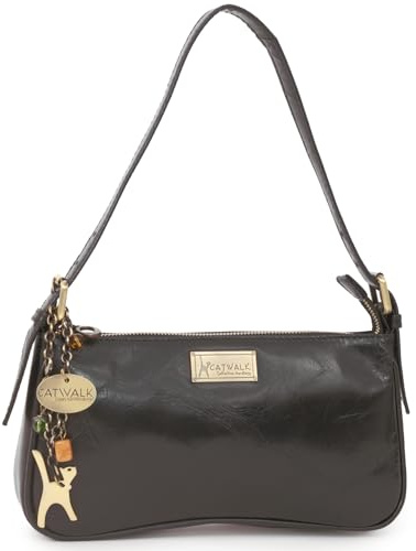 Catwalk Collection Handbags - Borsa a Spalla Picolla - Borsa a Mano da Donna - Borsetta da Sera - Pelle - Celine - Nero BF