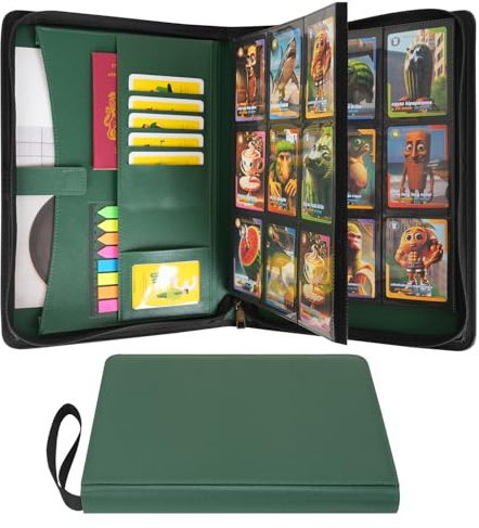 Wonderpool Raccoglitore Carte 9 Tasche - Contiene 540 Carte | Cerniera Pelle PU Album Senza Anelli con Tasche a Caricamento Laterale per MTG, TCG, Yugioh, Carte Sportive (Verde)