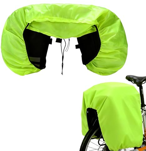 Bicycle Bag Rain Cover Waterproof Dustproof Pannier Bag Protective Cover, Universal Outdoor Bike Rear Bag Cover for Mountain & Road Bicycles, Lightweight Foldable Canvas, Fluorescent Green