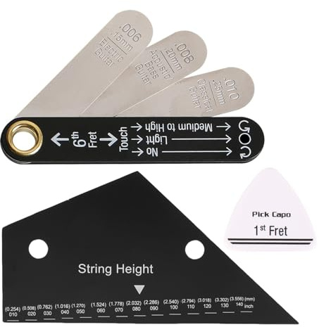 Fafeicy Truss Rod Gauge und String Action Gauge Combo Edelstahl-Gitarrensaitenhöhenlineal Gitarrenhals-Setup-Tools