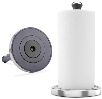 KITCHENDAO Paper Towel Holder Countertop, Smooth Rotation One-handed Tear, Standing Paper Holder with Weighted Base Non-slip PU Glue, Stainless Steel Paper Roll Holder for Kitchen