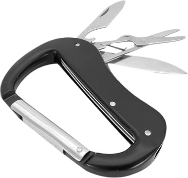 YEJAHY Multitool Moschettone in acciaio inox compatto multifunzione multifunzione strumento pieghevole per escursioni e campeggio, strumento leggero per esterni (nero)