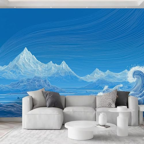 Fotomurales Tejido No Tejido 200 x 140 cm - Papel Pintado Fotográfico Abstracto Montañas Olas Murales Azul Póster para Niños Juvenil Salón Dormitorio Decoración Del Hogar