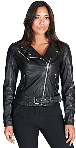 D'Arienzo Chiodo in Pelle Donna Nero Giacca Giubbotto Moto Vera Pelle Made in Italy CHIODO Nero/XXL
